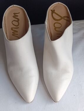 Sam Edelman White Pointed Leather Slip-On Mules